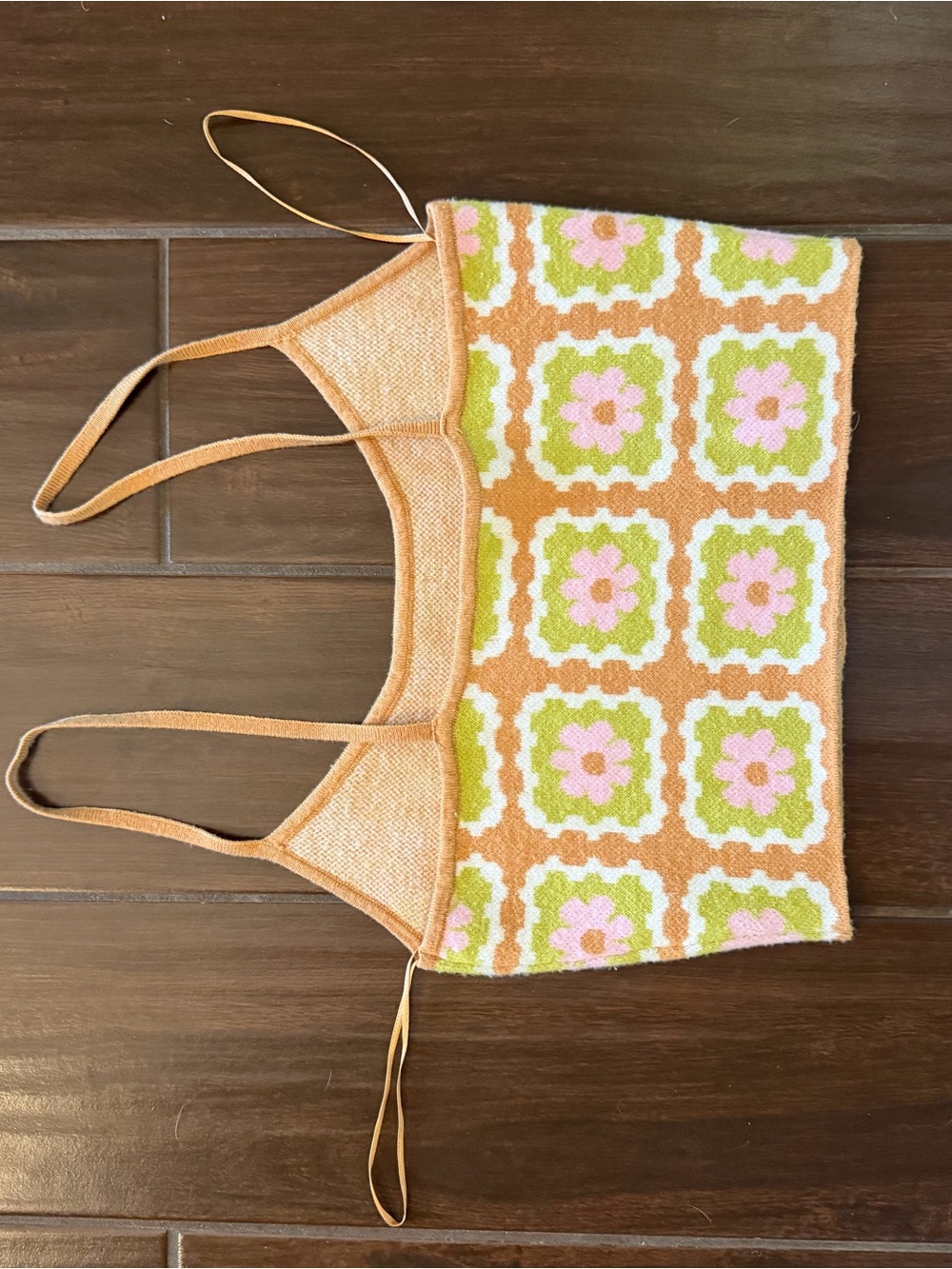 PacSun Peach Floral Knit Mini Bag with Pink and Green Accents